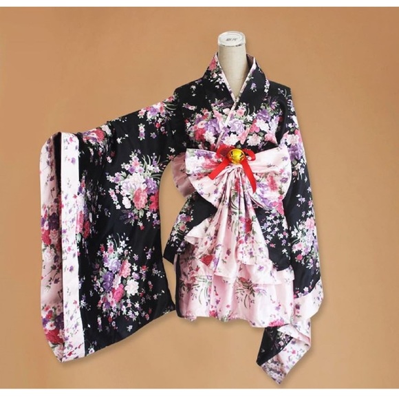 Women Halloween Costume Japanese Geisha Kimono Anime Girl Lolita Cosplay XS NWOT - Picture 3 of 6